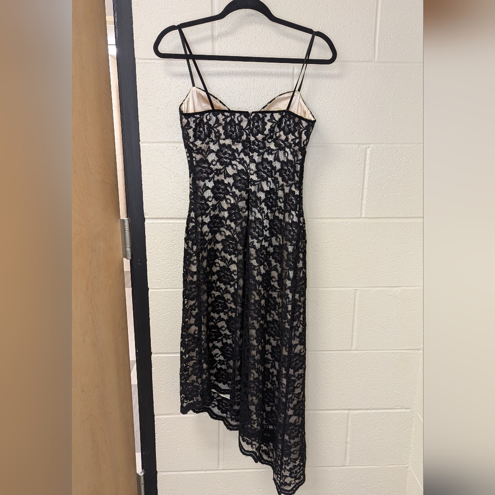 White House Black Market Asymmetrical Black Lace Dress - Picture 2 of 8